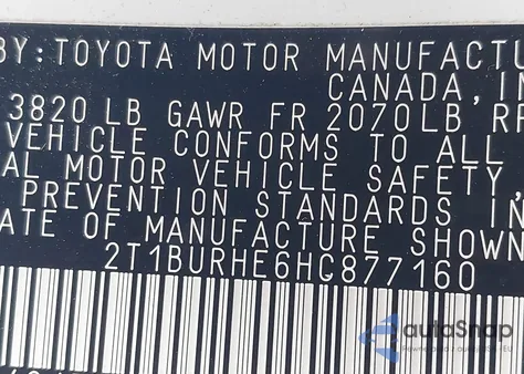 2017 Toyota Corolla Le from USA, damaged, VIN 2T1BURHE6HC877160